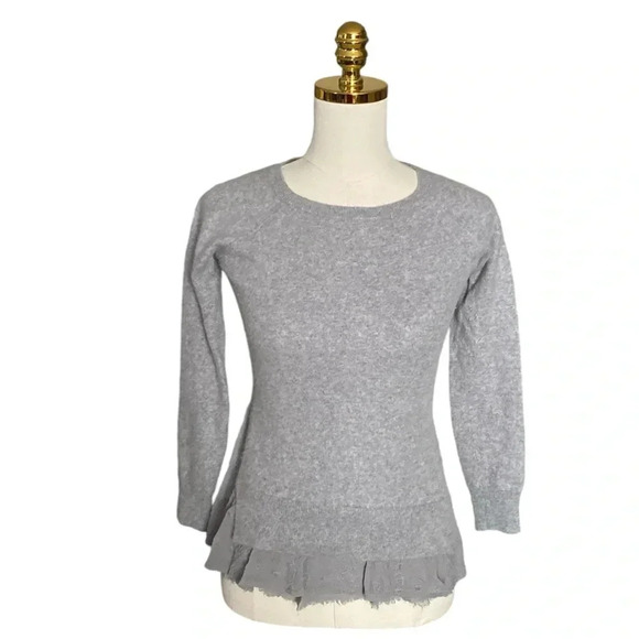 GARNET HILL | Gray Layered Cashmere Embroidered Lace Shirttail Sweater Size XS - Picture 6 of 12
